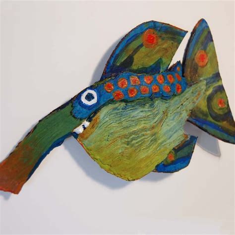 Whimsical Fish Art Creation Painted Recycled Wood Colorful