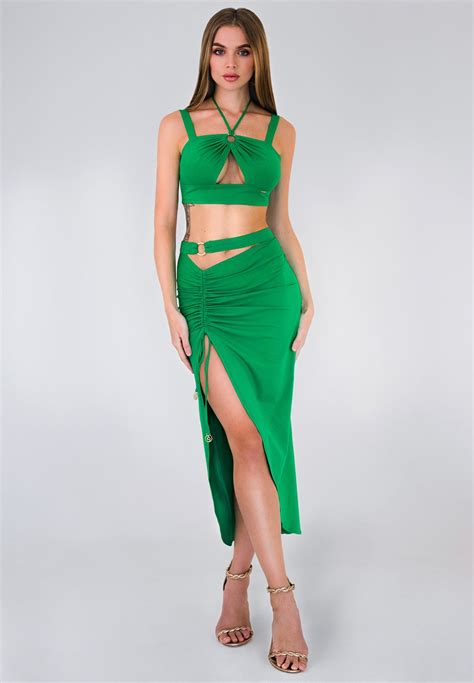 Buy Anitas Green Halter Neck Crop Top And Skirt Set For Women In Dubai Abu Dhabi