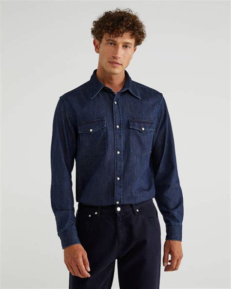 Camicie Benetton Uomo Camicia Di Jeans Regular Fit Nero ⋆ Wesail