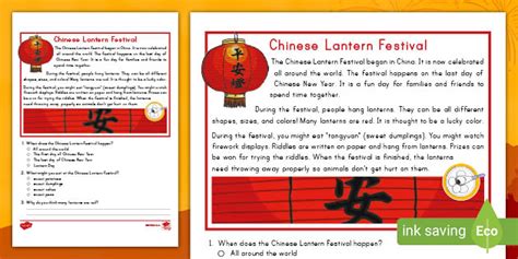 Chinese New Year Reading Comprehension Activity Twinkl