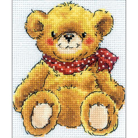 teddy bear counted cross stitch kit 4 x5 14 count