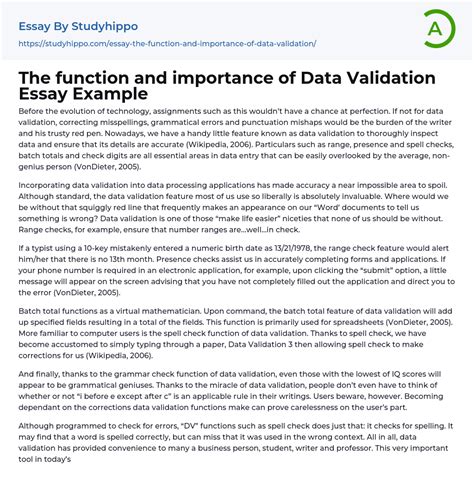 The Function And Importance Of Data Validation Essay Example