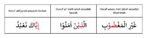 Cara membacanya yaitu dipanjangkan satu alif (2 harakat). Macam-macam Mad Beserta Penjelasan dan Contohnya ...