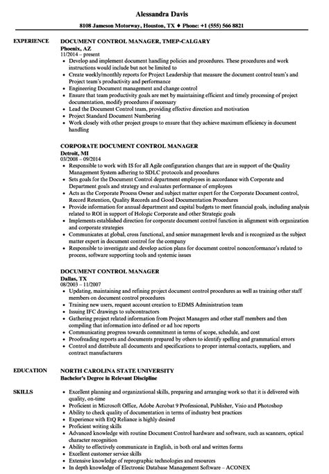 Document Control Manager Resume Samples Velvet Jobs