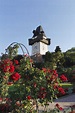 Austria, Styria, Graz, View of clock tower on Schlossberg hill stock photo