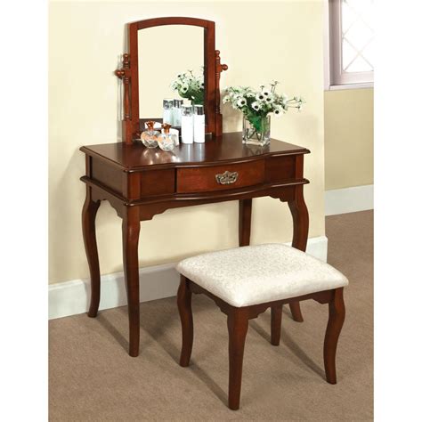Vanity tables with mirror, with the resolution: Madera Princess Cherry Vanity Table with Padded Bench