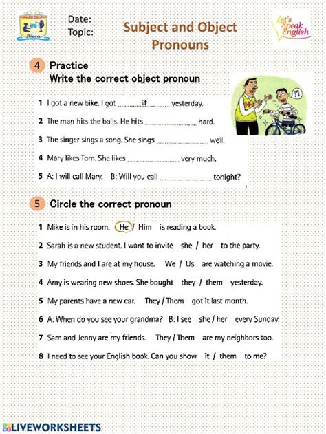 Subject And Object Pronoun Interactive Worksheet English Vocabulary