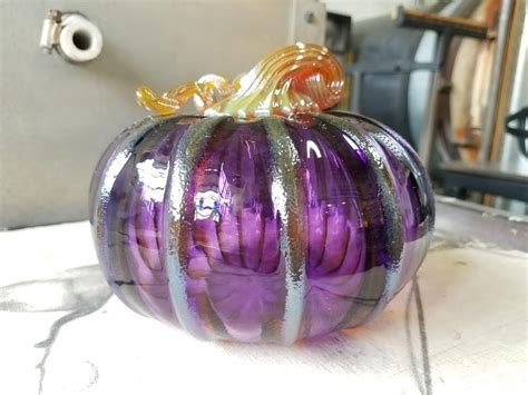 Brilliant Purple Glass Pumpkin 5 Blown Glass With Gold