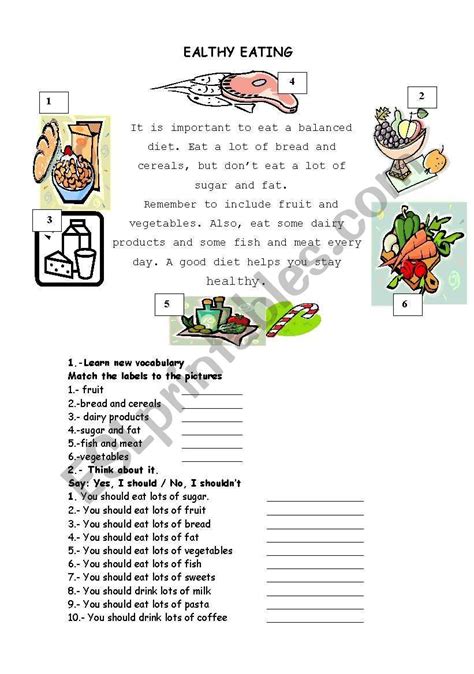 Healthy Eating Esl Worksheet By Alexam English Lessons For Kids