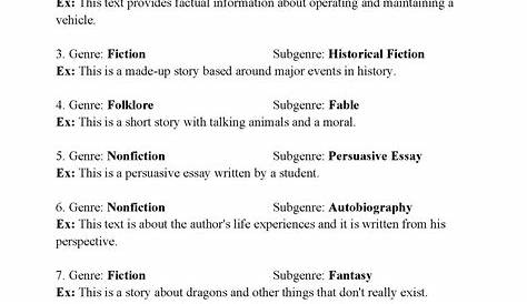 genre of literature worksheet