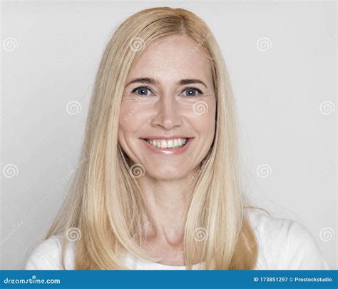 Headshot Of Happy Middle Aged Woman With Perfect Soft Skin Stock Image Cartoondealer Com