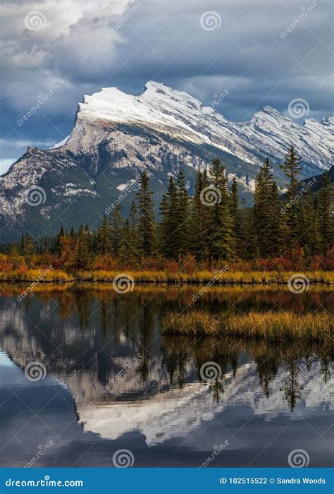 Mount Rundle Reflected In Vermillion Lakes Banff National Park Stock