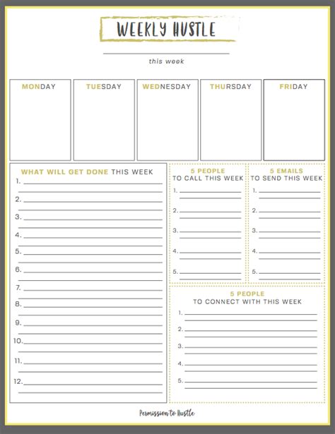 Printable For Managing Your Weekly Tasks Weekly Hustle To Do List