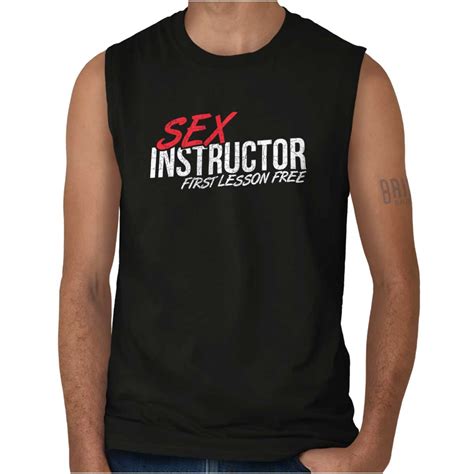 Sex Instructor Free Lessons Funny Pun Humor Mens Sleeveless Crewneck T