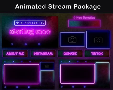 An Animated Stream Package With Neon Colors And Text On The Front Side