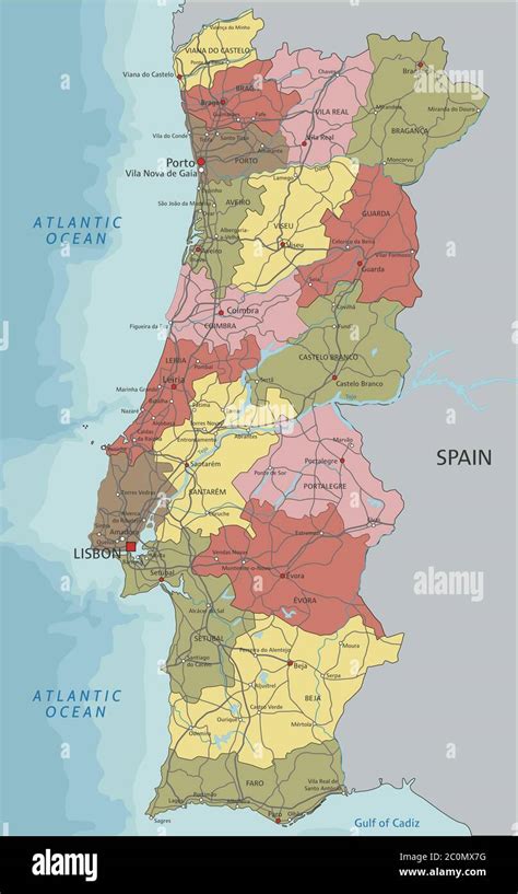 Portugal Mapa político altamente detallado y editable con etiquetado