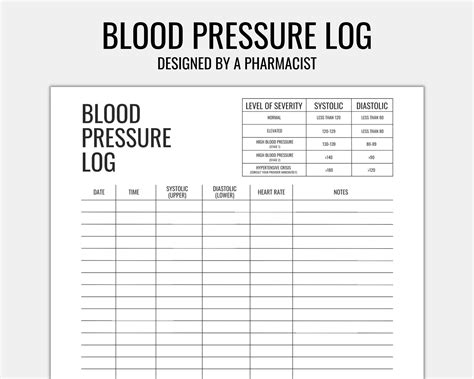 Blood Pressure Chart Printable Instant Download Medical
