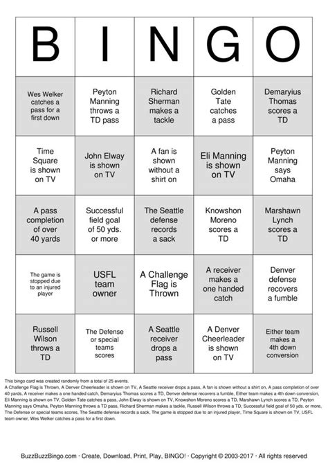 Super Bowl Xlviii Bingo Cards To Download Print And Customize