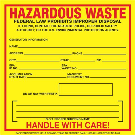 Exterior HazMat Decals Hazardous Waste Generator Information 6 X 6