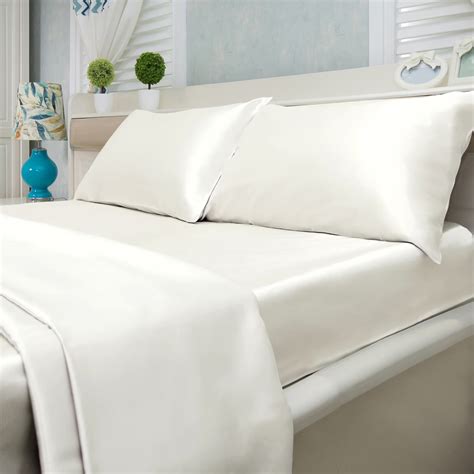 Satin Bed Sheet Set Ultra Soft 4 Piece White Queen