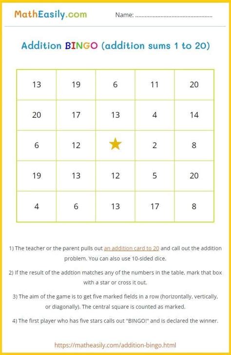 Printable Addition Bingo Game In Pdf Math Division Worksheets Math