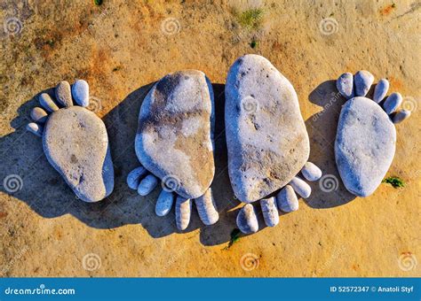 Four Stone Footprints Stock Image Image Of Imitation 52572347