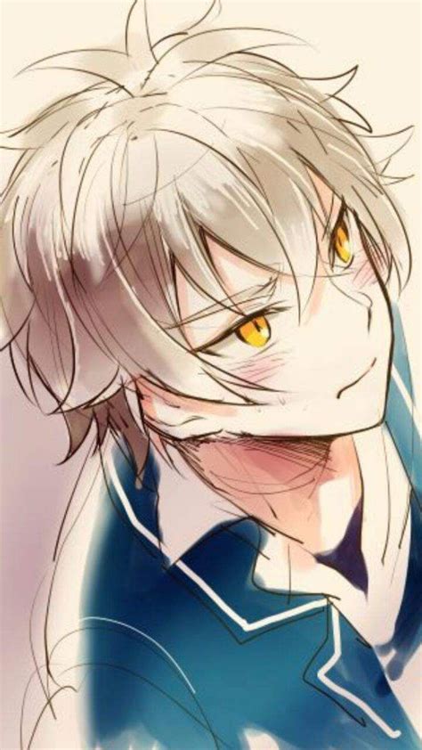 Anime Boy White Hair Yellow Eyes