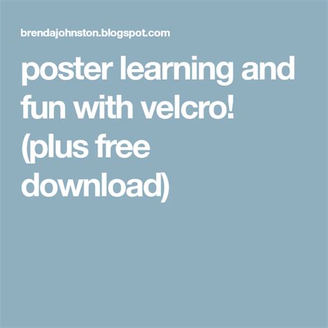 Poster Learning And Fun With Velcro Plus Free Download Fun