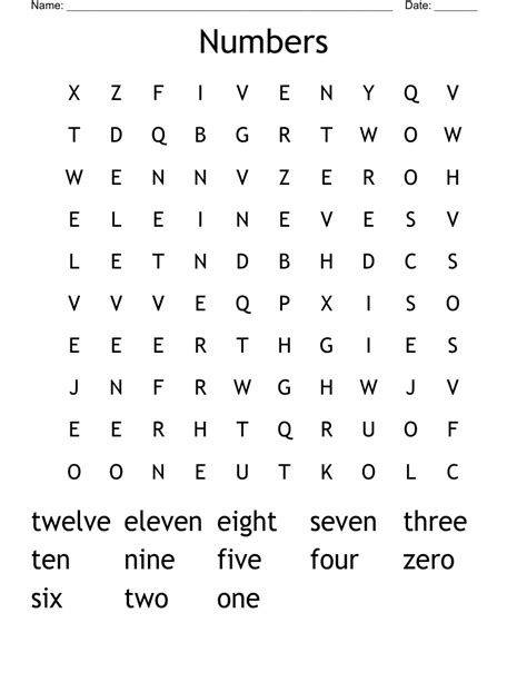 Printable Number Word Search Cool2bkids Numbers 1 10 Word Search