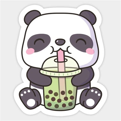 Cute Little Panda Drinking Matcha Boba Tea Panda Sticker Teepublic
