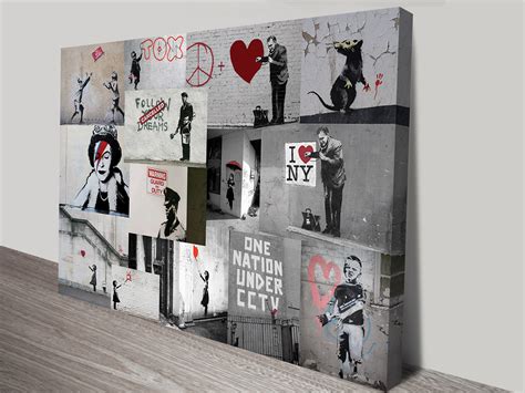 Banksy Red Collage Framed Wall Art Canvas Prints Australia