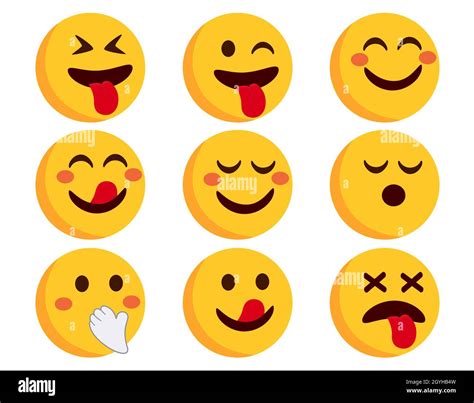 Emoji Emoticons Vector Set Smileys Flat Characters In Blushing Crazy