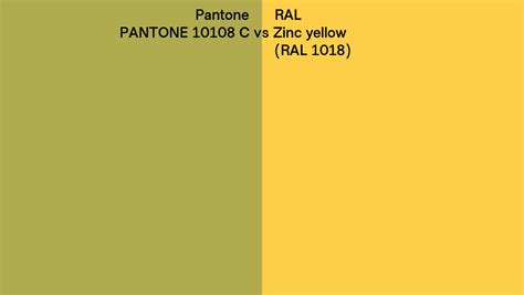 Pantone 10108 C Vs Ral Zinc Yellow Ral 1018 Side By Side Comparison