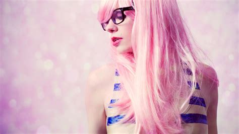 Glam Pink Hair Glasses Models Women Females Girls