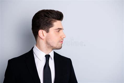 Side View Close Up Portrait Of Handsome Bearded Young Serious Ma Stock