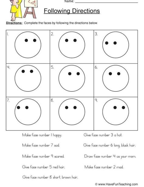 Following Directions Worksheet Middle School