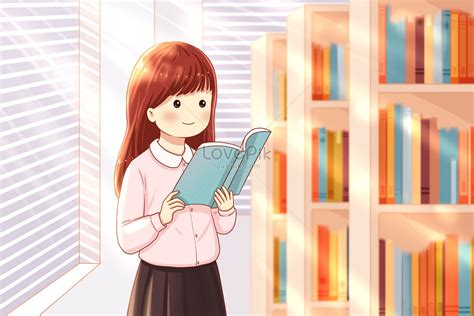 図書館で本を読んでいる女の子 イラスト素材 無料ダウンロード Lovepik