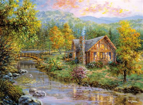 Peaceful Grove By Nicky Boehme Cabin In Autumn Woods On Stream