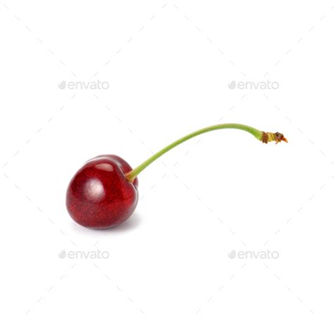 Ripe Red Cherry With Stalk Isolated On White Background Delicious