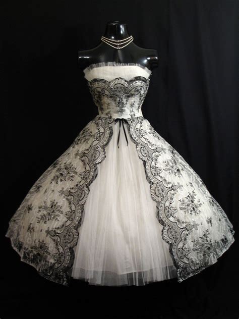 For short, black dresses became popular in the last century. Reserved Vintage 1950's 50s Bombshell STRAPLESS Black White Metallic Floral Flocked Tulle Part ...