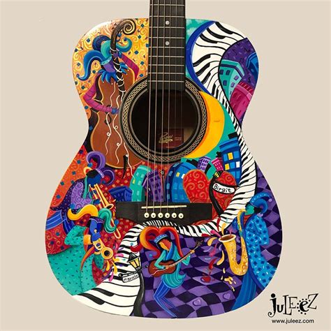Custom Painted Acoustic Jazz Guitar By Juleez Guitar Artwork Guitar