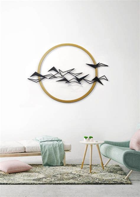 A Black Metal Birds Wall Hanging Flying Birds Wall Art With A Gold