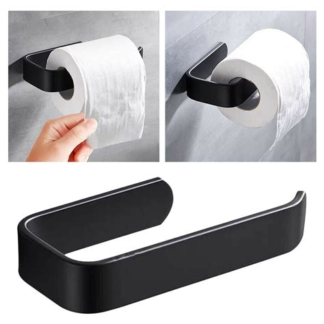 Black Bathroom Towel Toilet Paper Roll Holder Rack Self Adhesive Wall