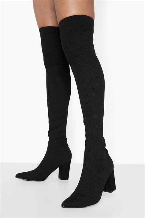 Knitted Stretch Over The Knee Boots Boohoo