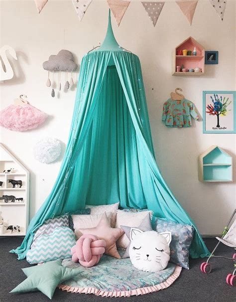 The bed canopy is easy to mount to the wall above the bed or can be used to create a small and cosy corner with soft blankets and pillows. Bed Canopy Play Canopy Mint Green Nursery Canopy | Etsy ...