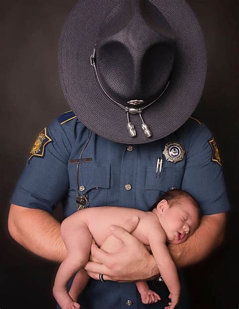 State Trooper Holding Little Girl Newborn Photography Back The Blue