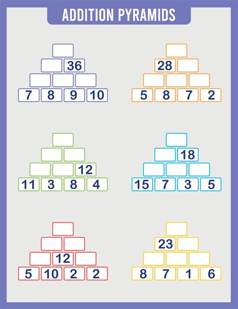 Mathematical Addition Pyramid Game Math Worksheet For Kids 3034580
