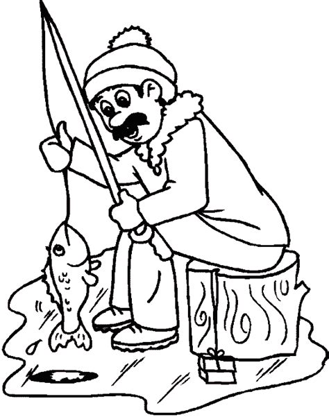 Desenho De Homem Pescando Peixe No Lago Congelado Para Colorir Tudodesenhos
