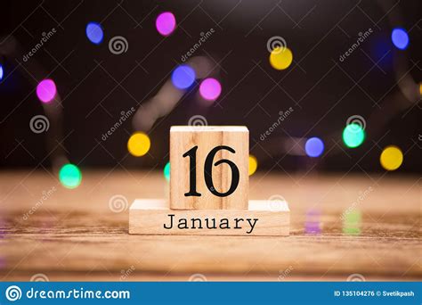 January 16th Day 16 Of Month Calendar On Wooden Background Stock