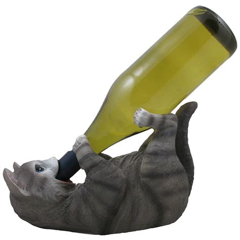 A fun and unique gift for cat lovers that enjoy watching their. Funny Gray Kitty Cat Wine Bottle Holder Sculpture for ...